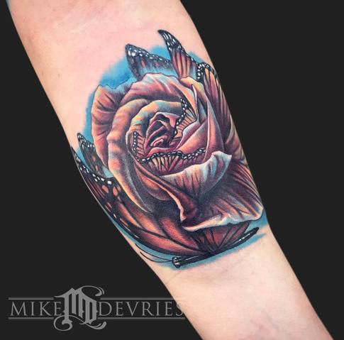 Mike DeVries - Rose Butterfly Morph Tattoo